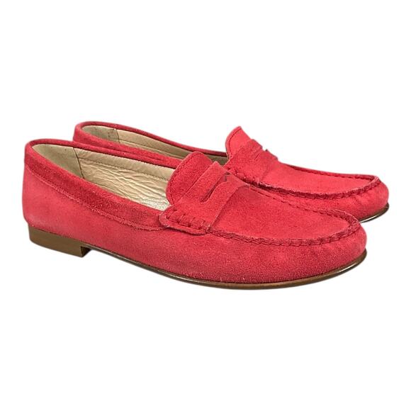 J.Crew Women’s Made in Italy Red Suede Leather Loafers Size 8 Preppy Casual Chic - Picture 1 of 10